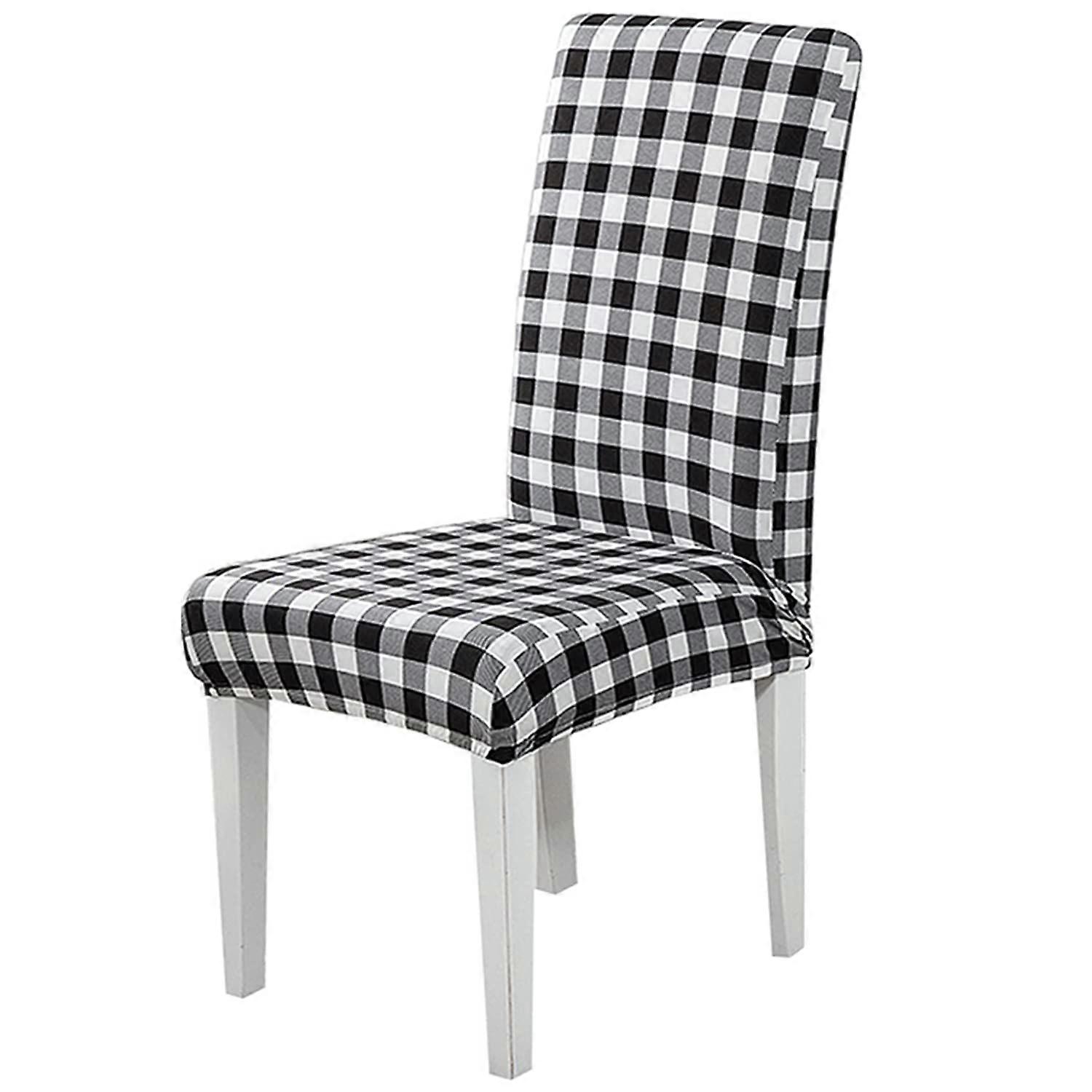 Buffalo Check Stretch Chair Slipcovers, Removable Universal Black/White Checked Covers for Dining Room, Restaurant, Hotel, 2 Sets