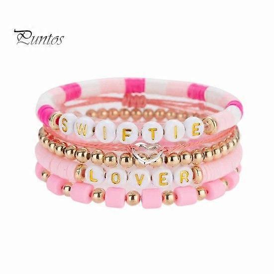 5Pcs/Set Bohemia Style Handmade Braided Bracelet Colorful Letter Transparent Beads Elastic Bangle Jewelry Gift