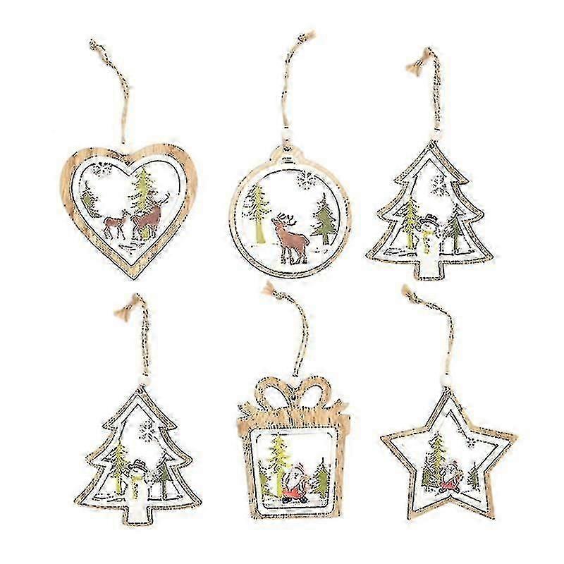 Exquisite 6pcs Wood Christmas Decorations
