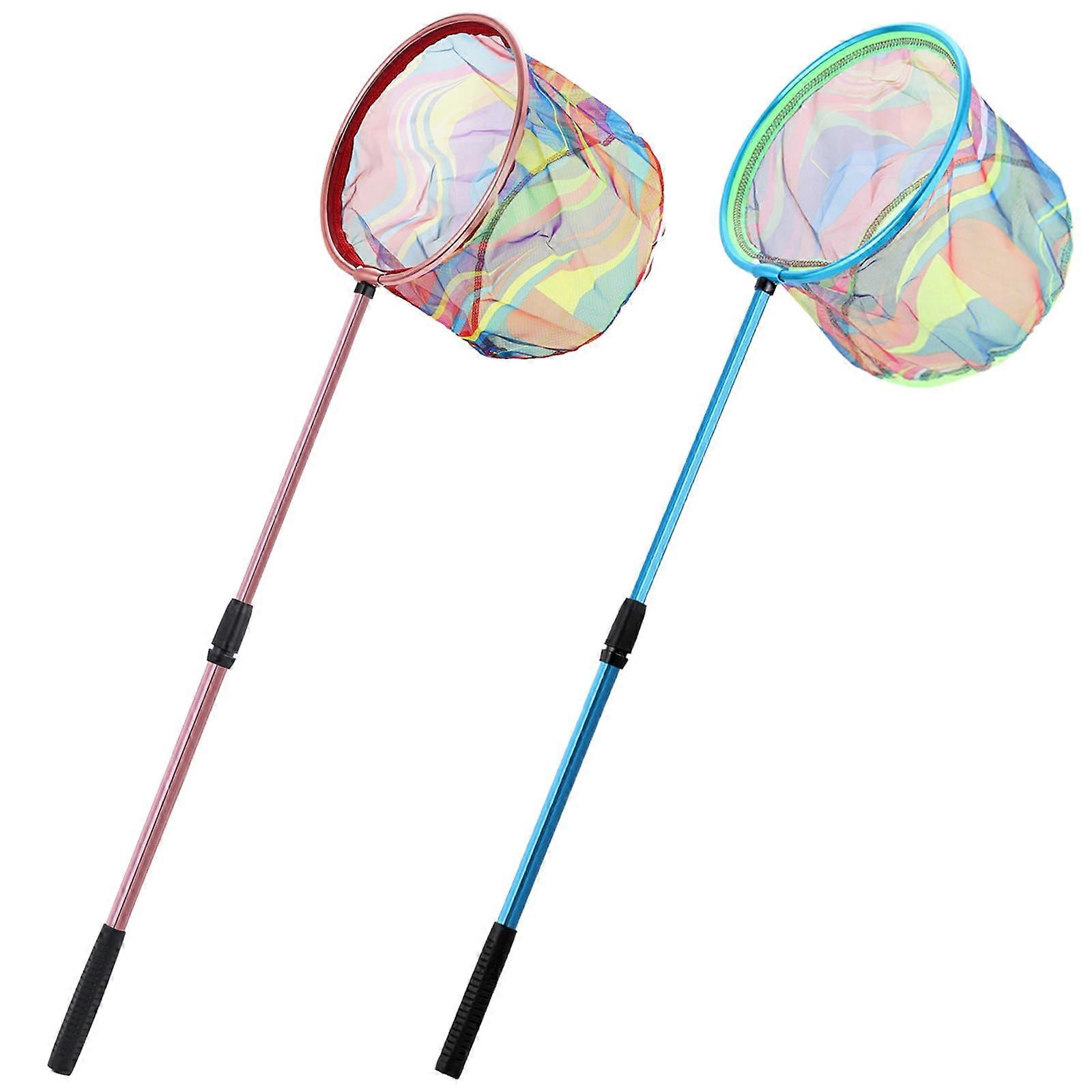 Kids Fishing Net, 2 Pack Extendable Beach Nets With Aluminum Pole Handle, Telescopic Butterfly Net for Kids, Fish Crab Gear for Boy Girl