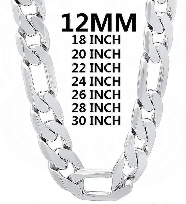 Solid 925 Sterling Silver Necklace For Men With Classic 12mm Cuban Chain