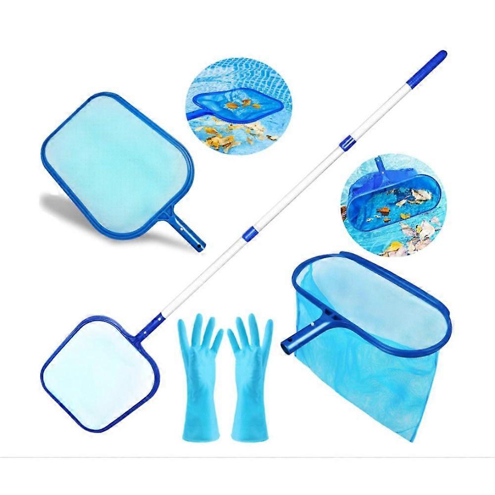 DE Leaf net pool net set pool cleaning with telescopic pole gloves