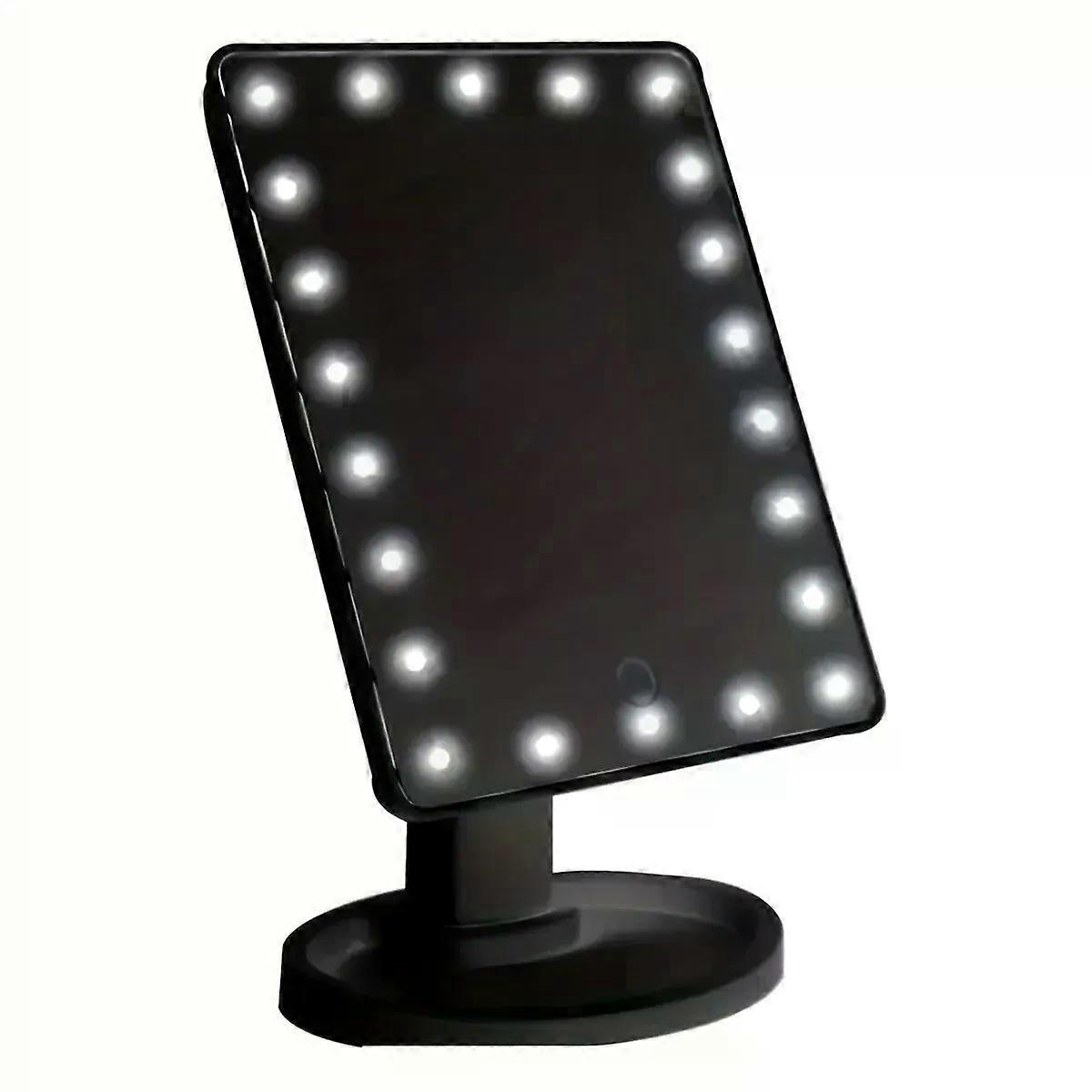 1pc LED Makeup Mirror Table Type Single Side Portable Desktop Beauty Mirror with Light Makeup Rotating Storage