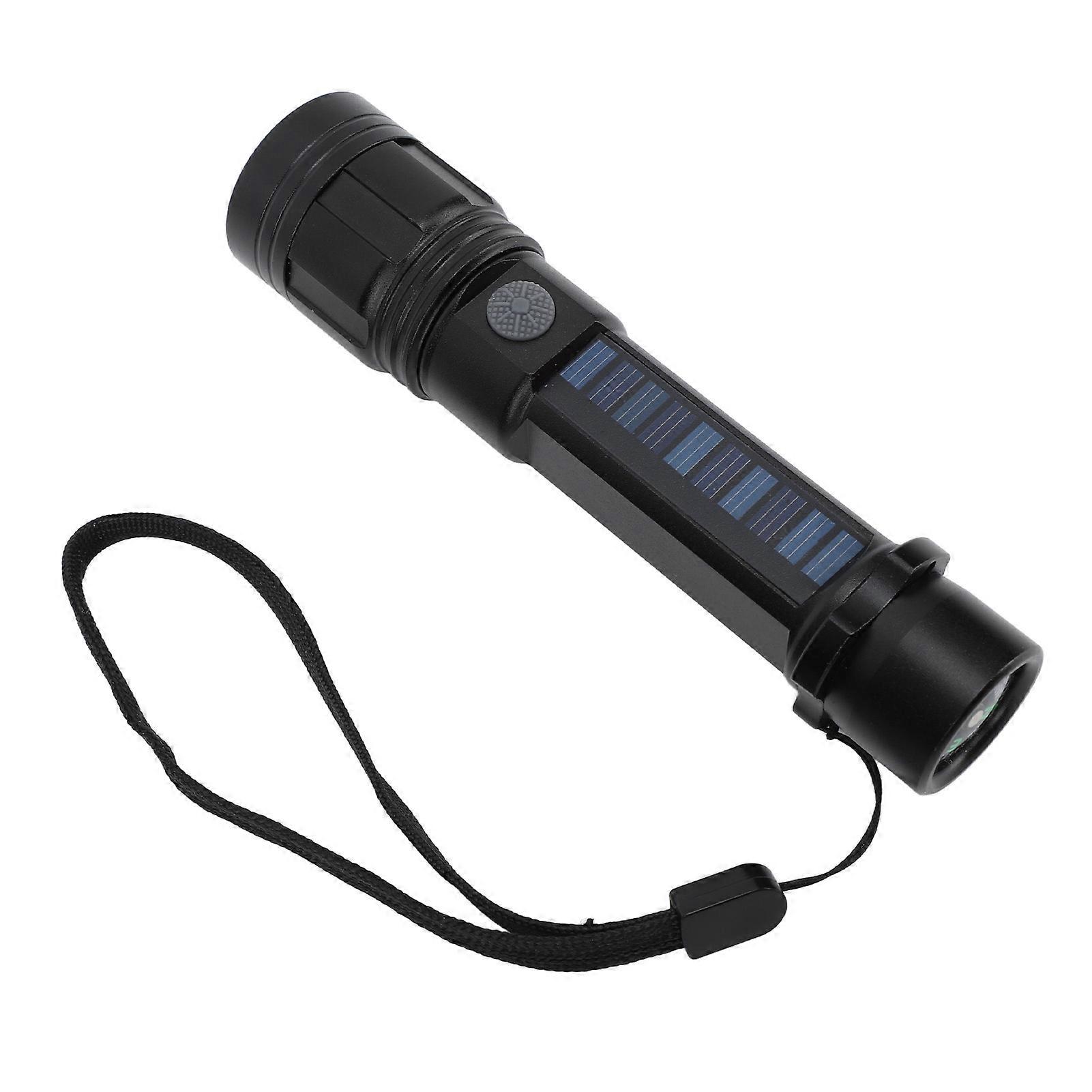 LED Flashlight Zoomable 3 Light Modes USB Or Solar Charge Compass Design Bright Flashlight for Outdoor Adventure Camping 