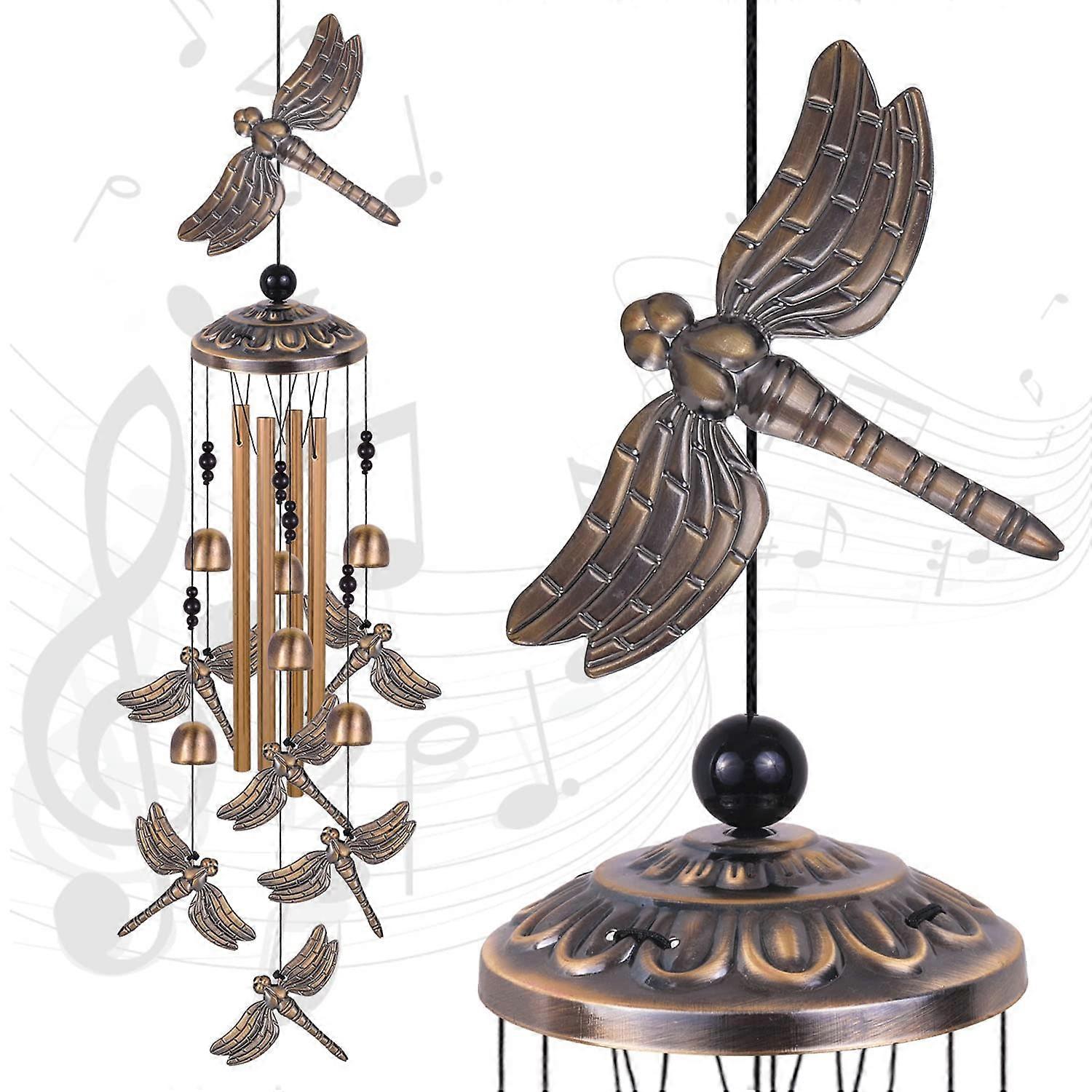 Bronze Dragonfly Wind Chimes for Garden and Home, Indoor Outdoor Decor, Patio Balcony Decoration, 30-inch Size