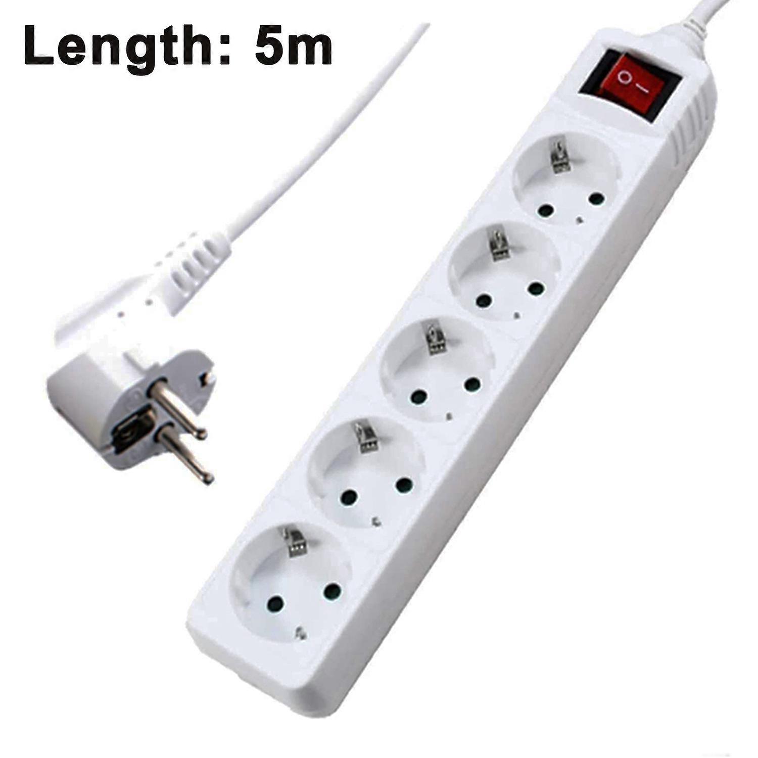 5 Socket Strip - Extra Flat Plug Cable Switch / Multiple Socket With Child Protection / Flat Plug Connector Strip（5M）