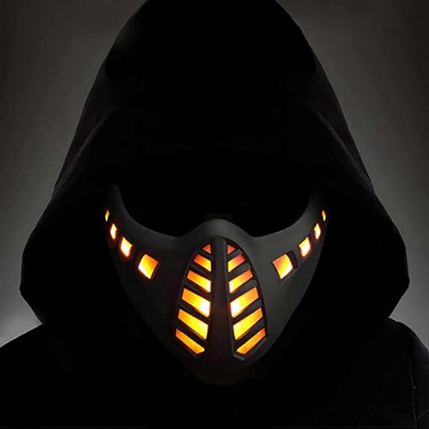 LED Cyber Punk Face Mask Cosplay Half Face Masks Demon Cyberpunk Light up for Halloween Party Costume CS Airsoft Tactical Outdoor Games