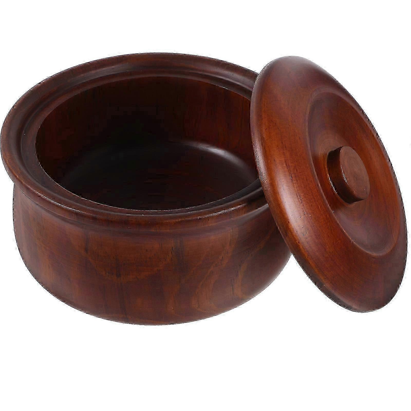 ふた付き木製フルーツボウル 家庭用レトロスナックホルダー 16x16x7.2cmコーヒー