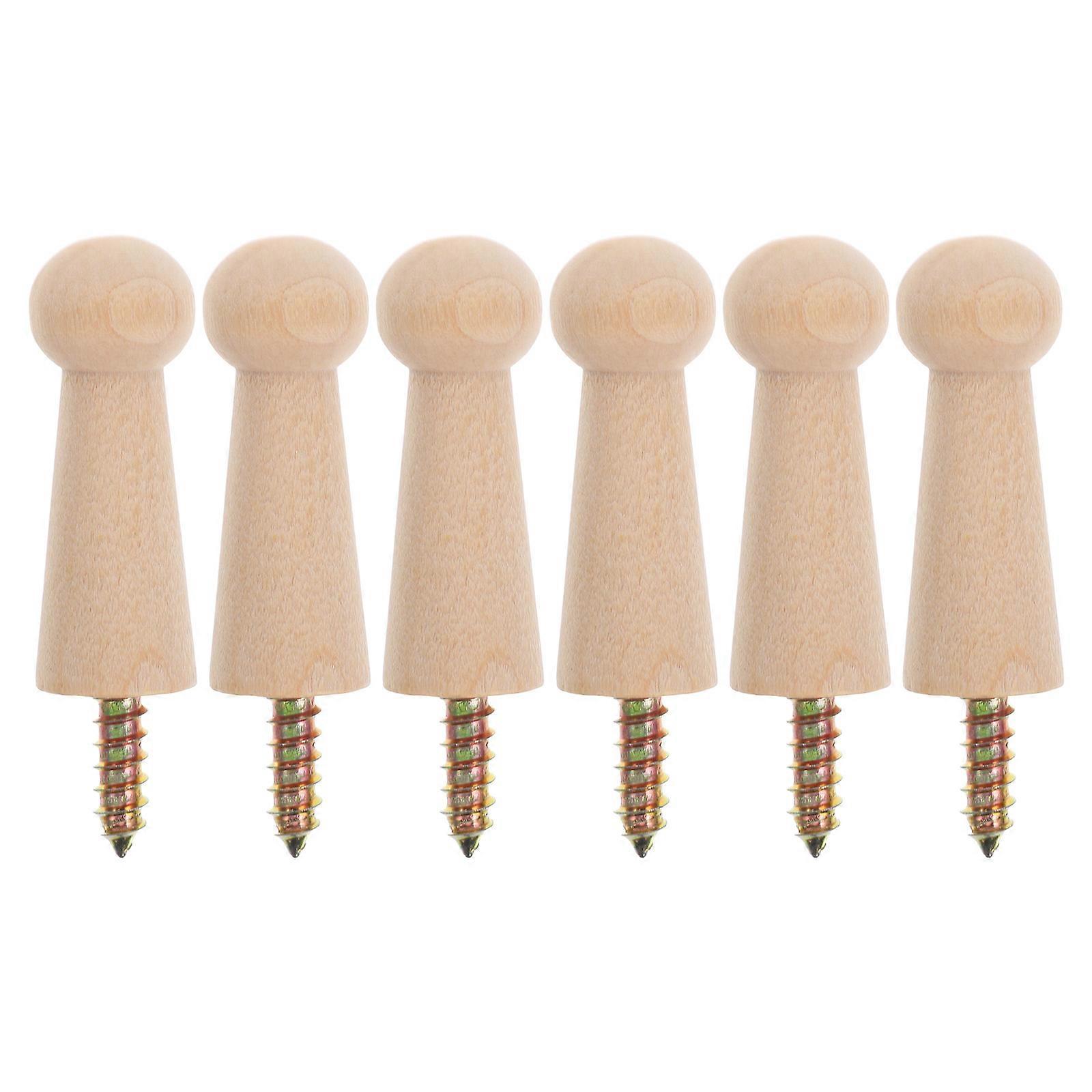 6pcs Decorative Wooden Shaker Pegs Wall Mounted Hat Hooks for Towels Coats Space Saving Small Screw Hooks for Door Use Home Organization
