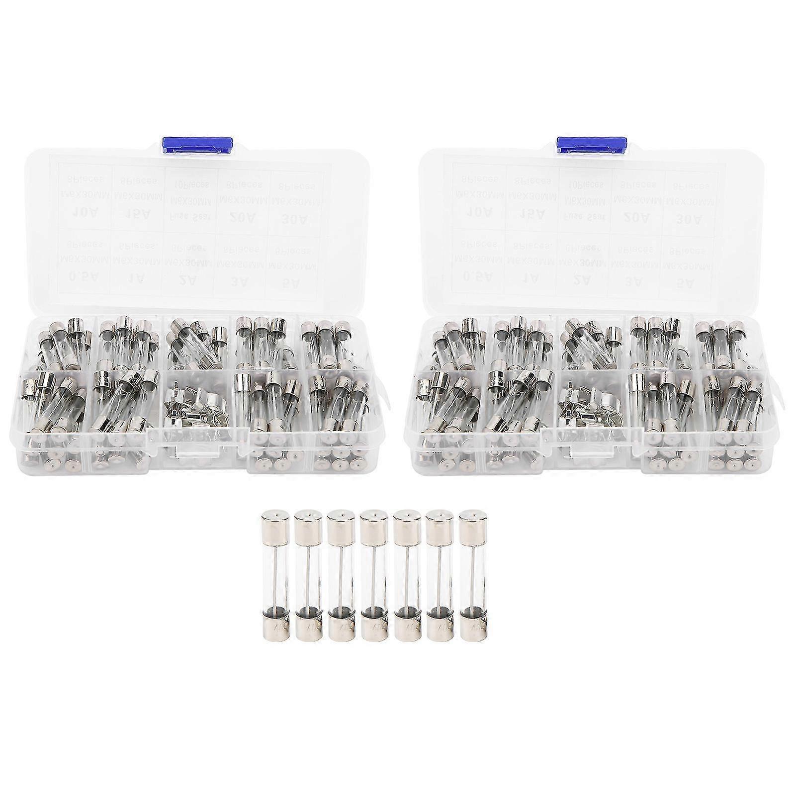 2Boxes Glass Tube Fuse Kit M6x30mm 0.5A‑30A Fast Acting Quick Blow Fuses W/ Storage Box Edition 0618