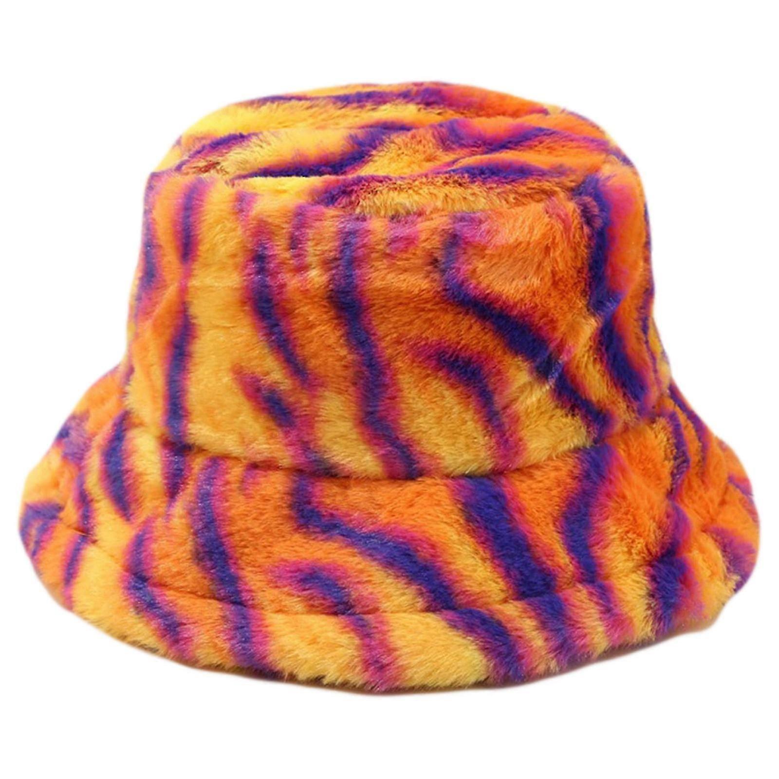 Plush Fisherman Cap Fluffy Bucket Hats Winter Warm Fuzzy Plush Bucket Hat Printed Pattern Wide Brim Sunscreen D model