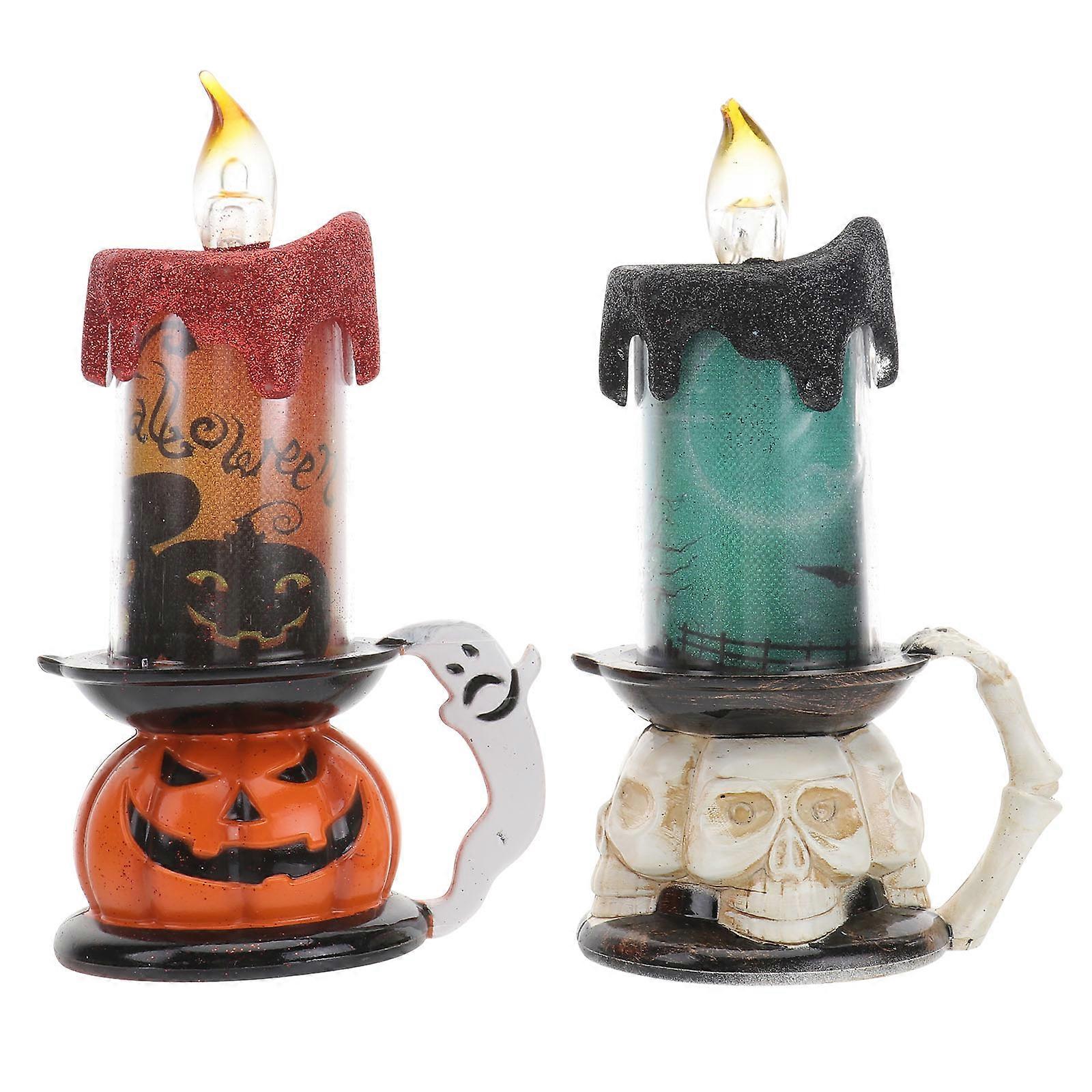 Halloween Decor Lamp Drip- -Safe Pumpkin Candle Lamp for Family Members 2Pcs