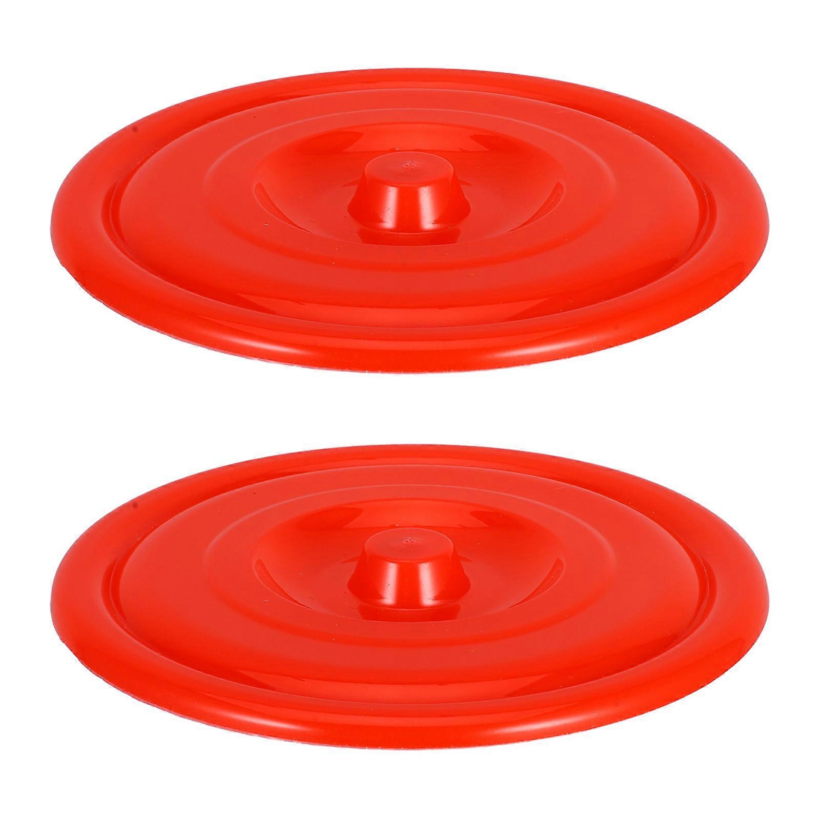 Heavy-Duty Trash Can Lid Round Shape Red Color For Outdoor Use Protection 2Set