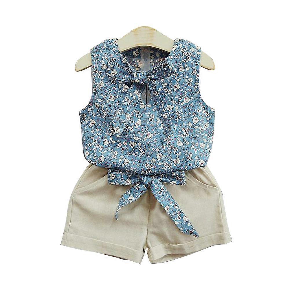 T Shirt And Shorts Set Girls Sleeveless Tops and Shorts Set Kids Clothes Daily Cotton Elastic Waistband 2 Pieces
