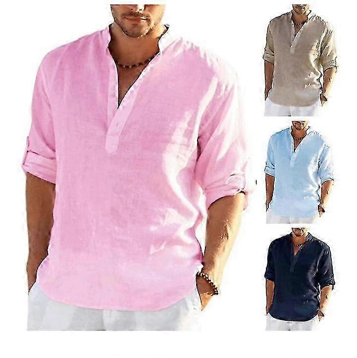 Herren Leinen Baumwolle Langarm Freizeithemd S-4XL