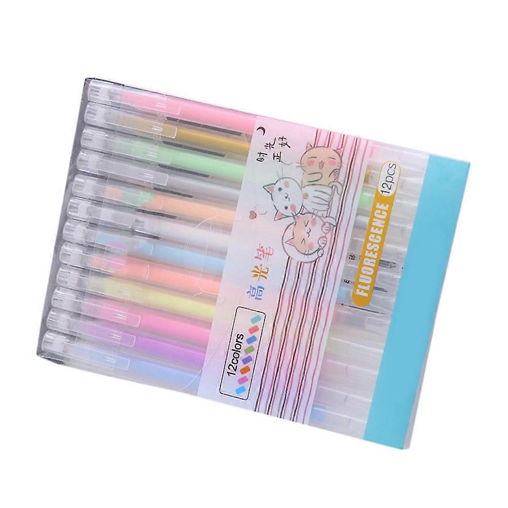 Plastic Fluorescent Pens Highlighters Marking Emphasizing Information Assorted Color 12Pcs