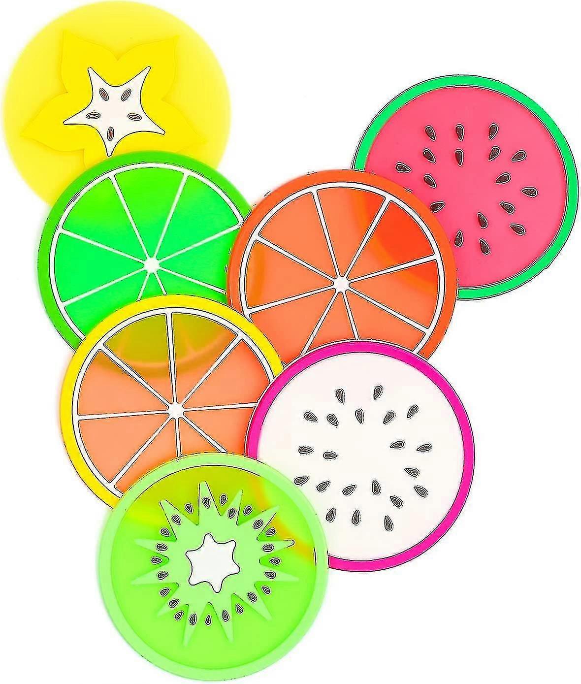Fruit Coasters, Set of 7, 3.5 Non-Slip Silicone Drink Mats for Heat Insulation and Furniture Protection
