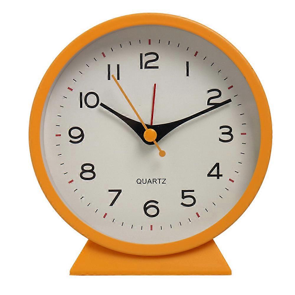 Simple Metal Small Alarm Clock Creative Bedside Luminous Desk Clock Table Top Silent Student Clock-Orange