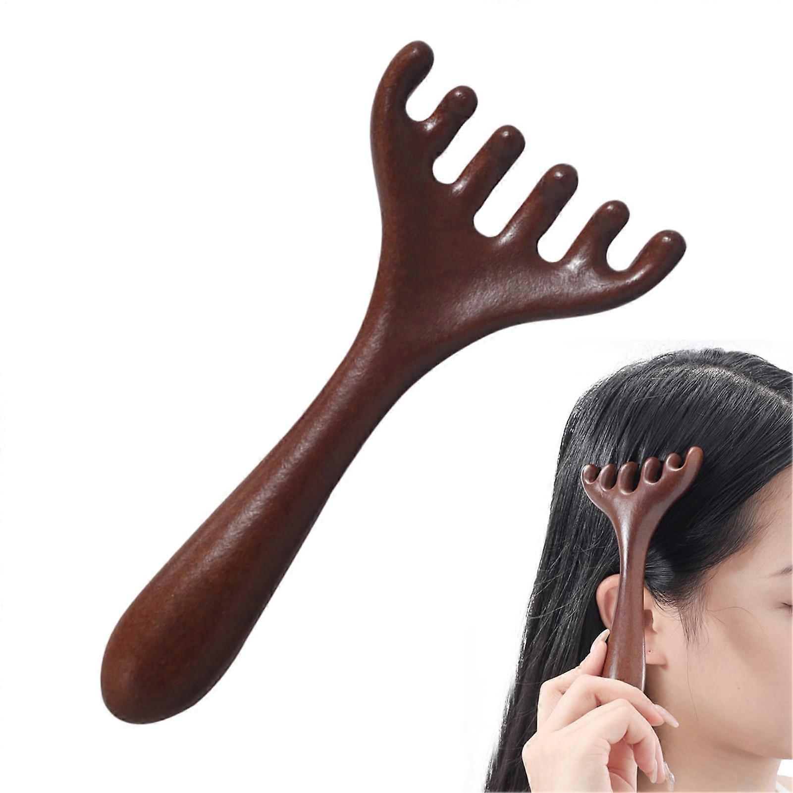 Massage Comb - Wooden Scalp Massager with Meridian Activation and Scraping Function for Daily Use at Home or On-the-Go
