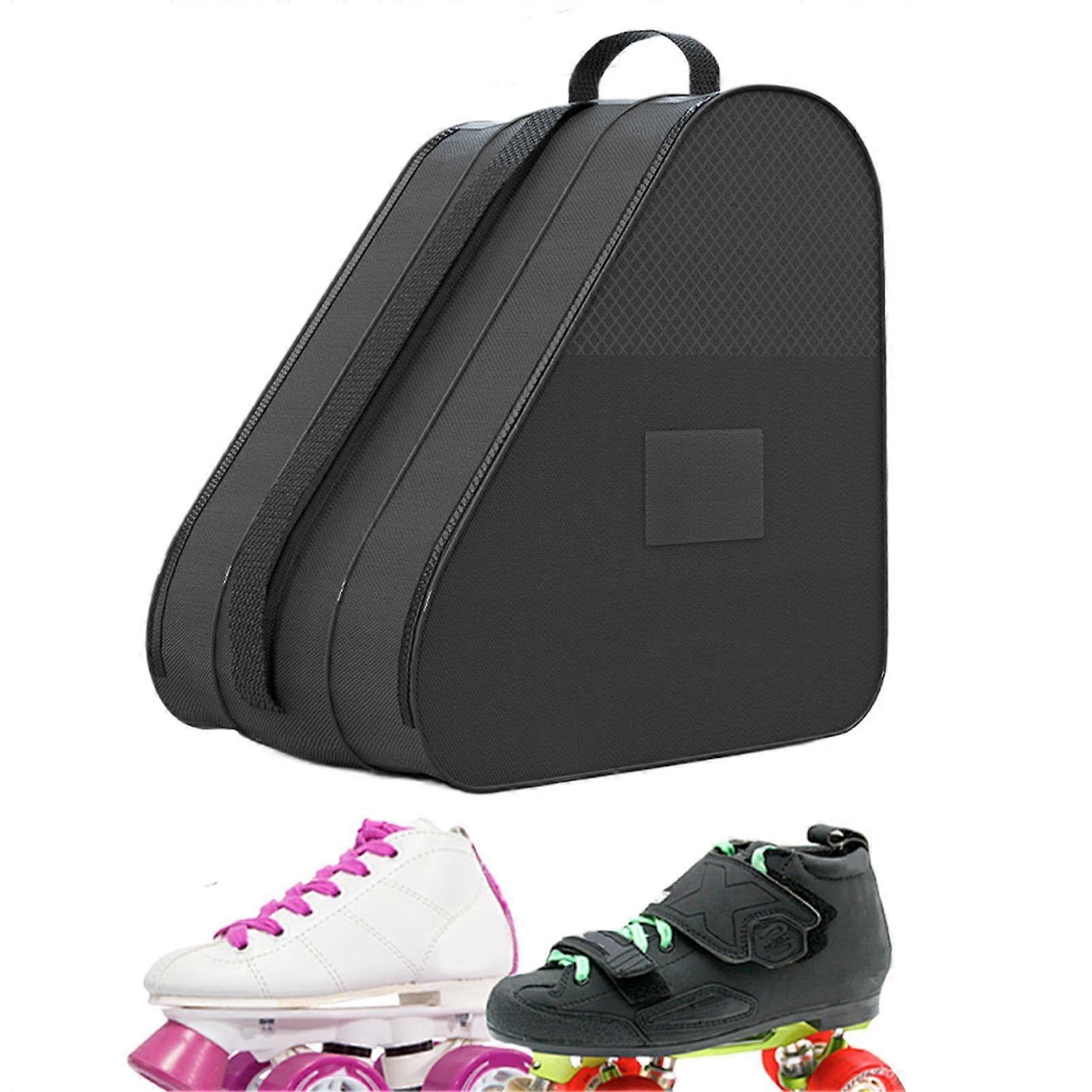Ice Skate Bag with Adjustable Shoulder Strap, Breathable Three-Layer Design, Roller Skate Storage, Black Multifunctional Carry Bag