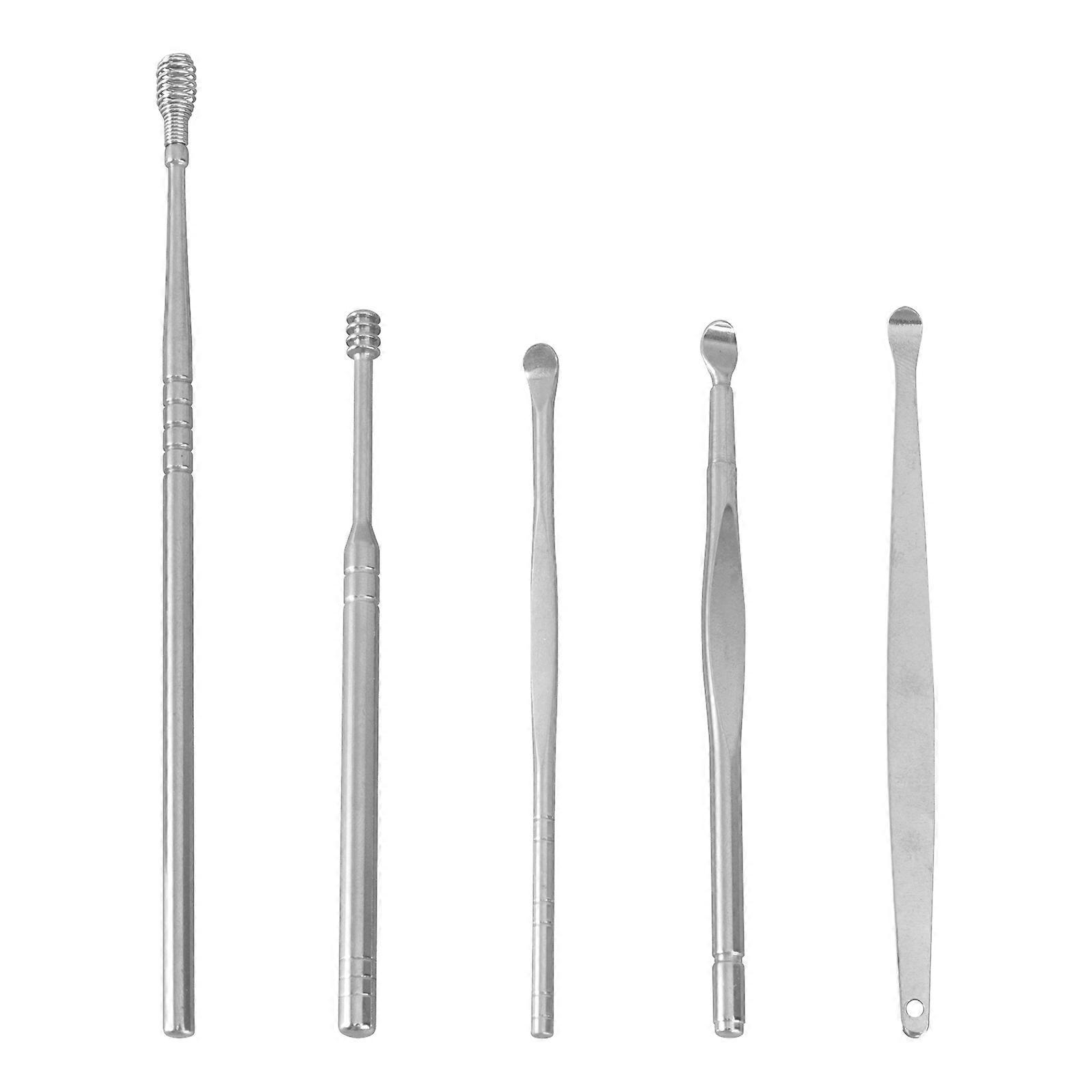 The **5pcs Ear Wax Remover Tool Set** made from **carbon steel** with a **double ended design** is a practical and for earwax removal and cleaning,
