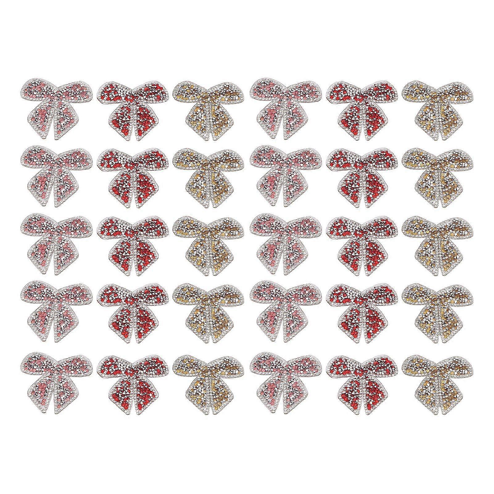 2025 Latest Model 30pcs Bow Knot Rhinestones Patches Red Pink Yellow