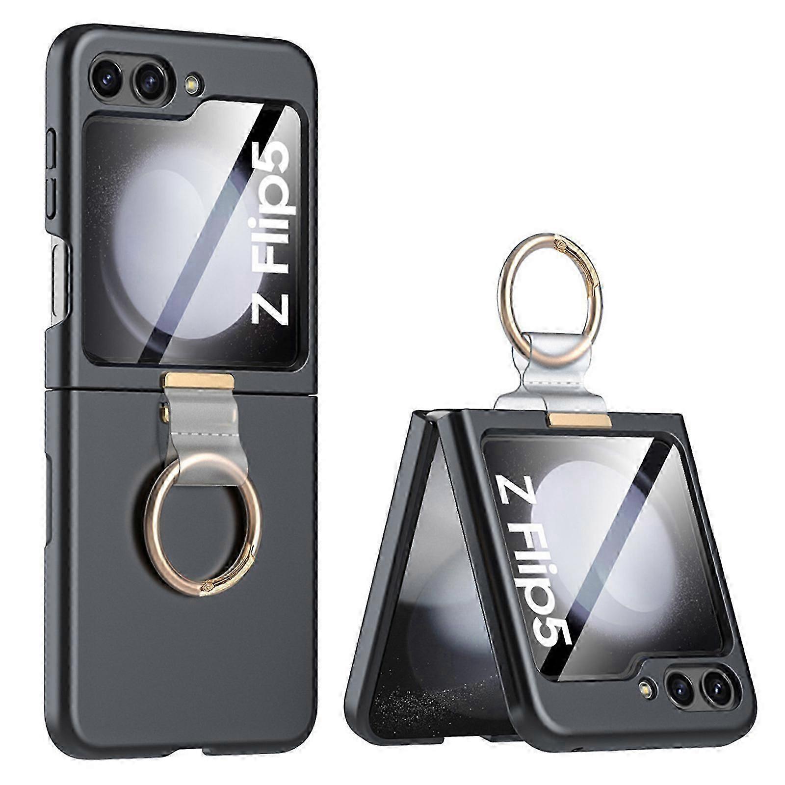for Samsung Galaxy Z Flip 5 Case with Ring, Slim Thin Protective Case with Screen Protector, Hard PC Shockproof Case for Z Flip 5 with Ring