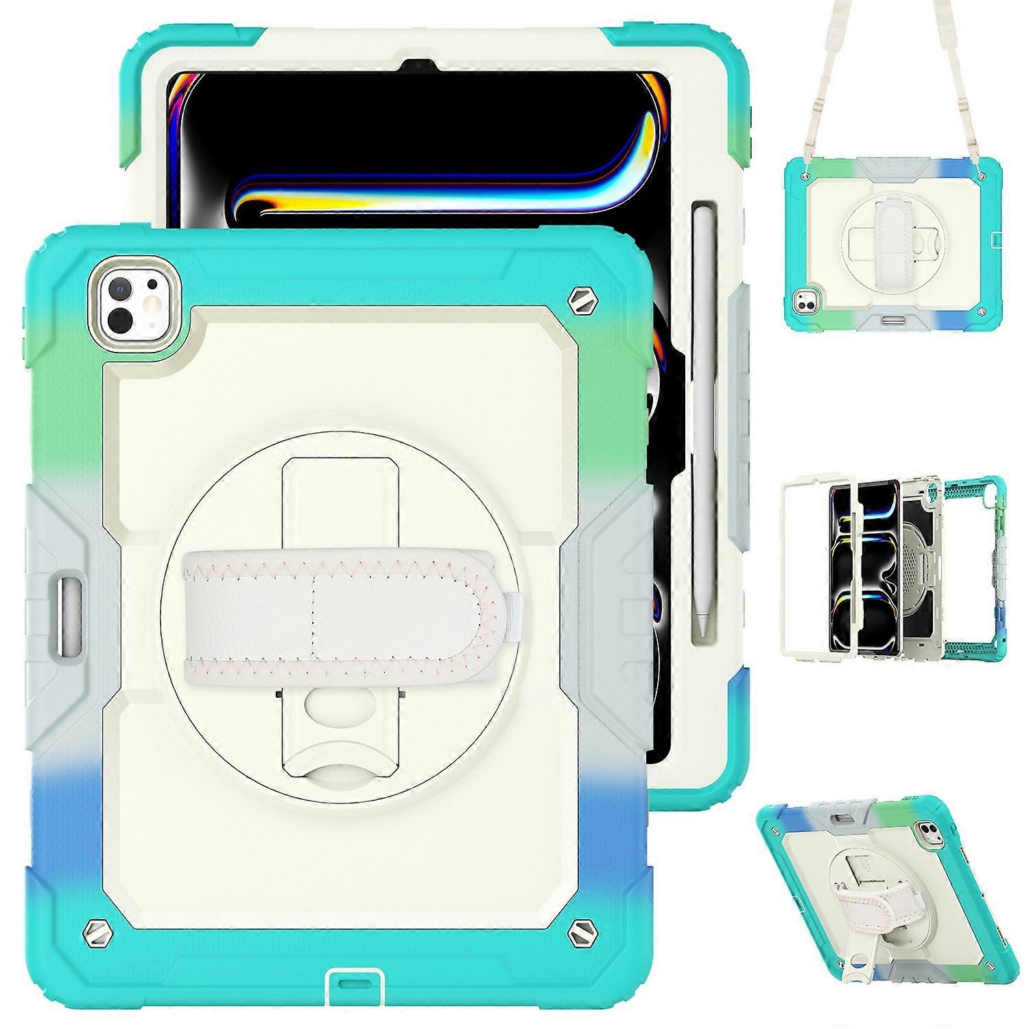 d5q Para iPad Pro 13 (2024) Capa com Suporte de Mão PC+Silicone f8v Capa para Tablet com Tela PET Pr