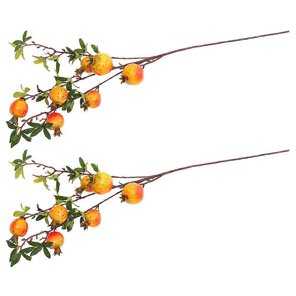 Artificial Pomegranate Branch Simulated Pomegranate Branches Photography Prop Green 82X5CM Faux Pomegranate 2Pcs