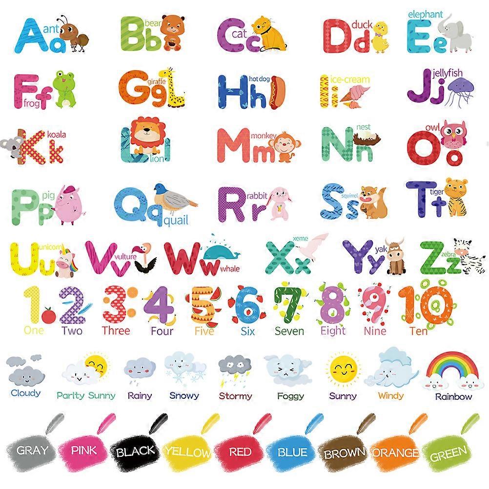 Early Education Wall Stickers 9 Sheets with Alphabet, Numbers, Weather & Colors for Bedroom, Nursery & Classroom Decoration