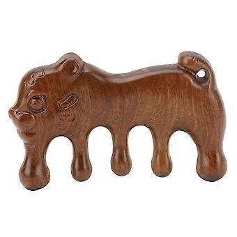 Wooden Head Scalp Comb Animal Shape Dredge Meridian Sandalwood Wide Tooth Massaging CombYMMR)