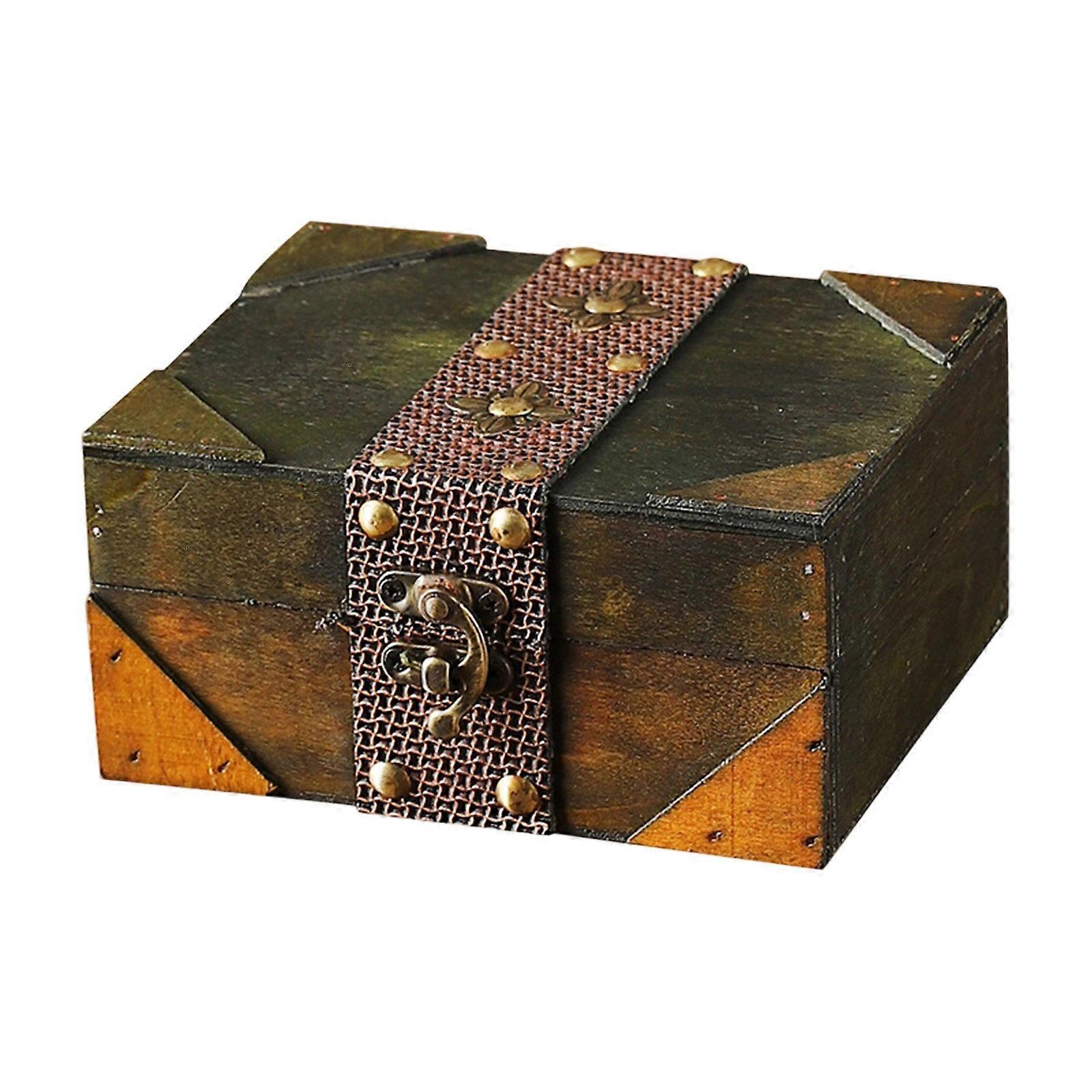 ユニークなデザインのアンティーク木製収納ボックス ジュエリーホルダーや映画の小道具アクセサリーとして多目的に使用可能ブラウンイエロー
