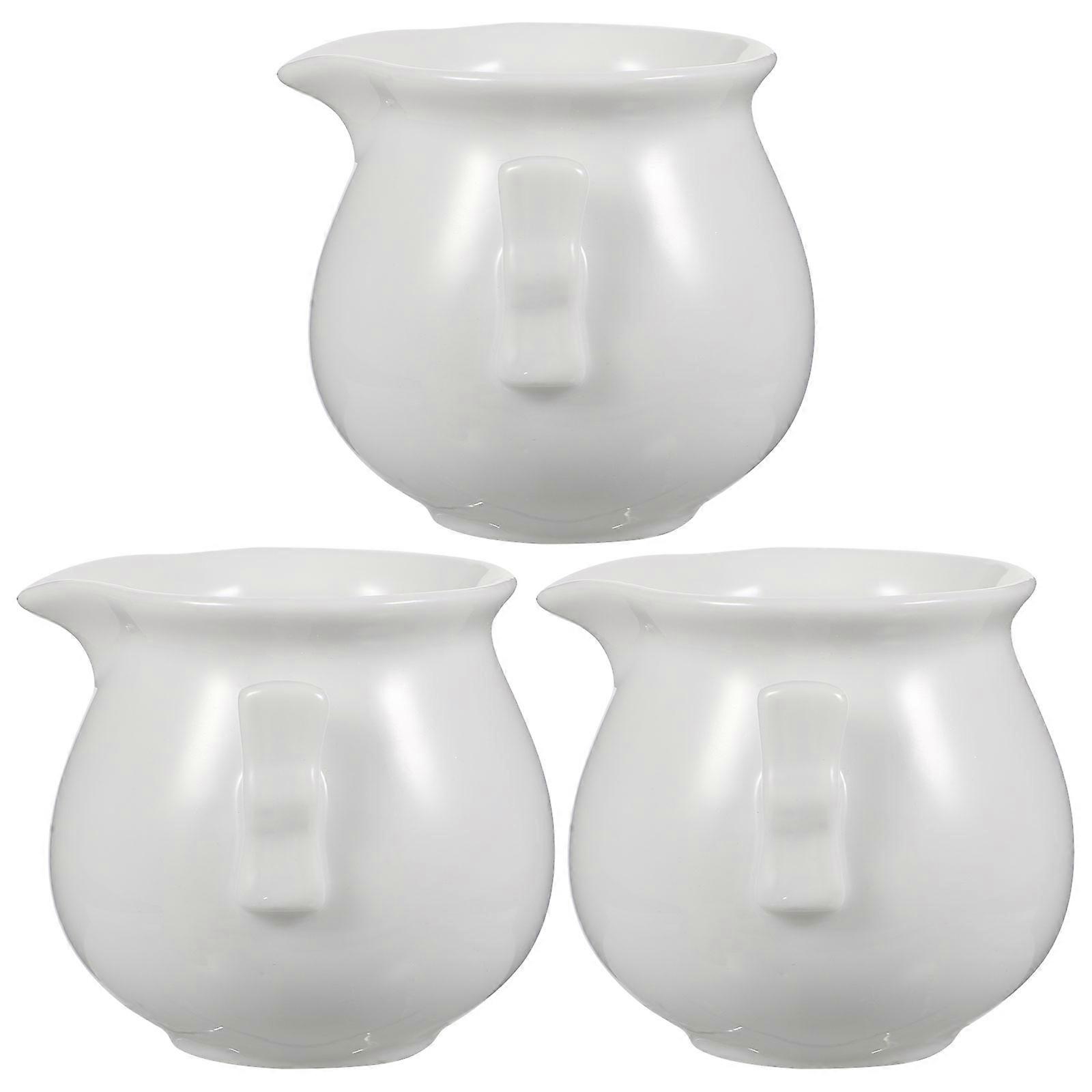 3Pcs Creative Frothing Cup White Ceramic Milk Jug for General Users in Home Dining Settings