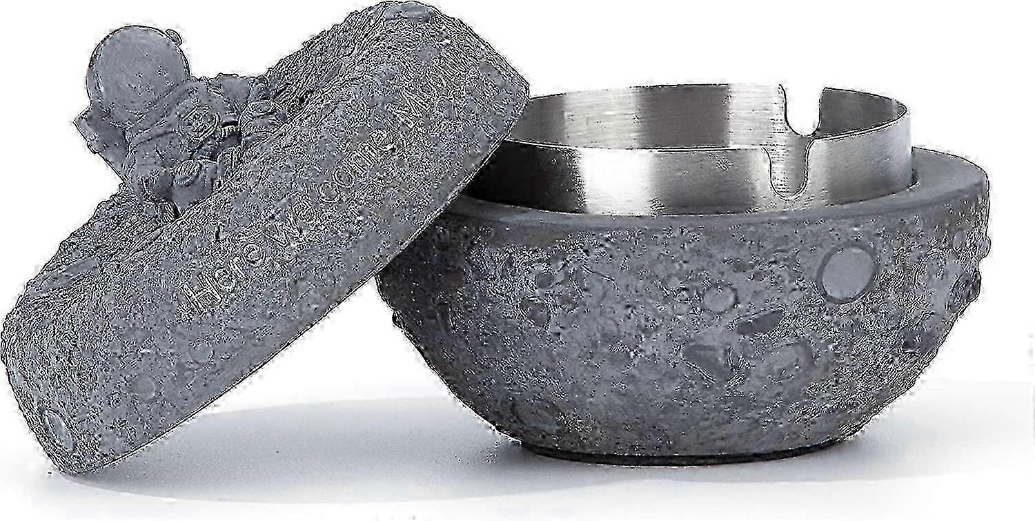 2025 Windproof Stainless Steel Ashtray with Lid, Moon Concrete Design, Rainproof for Home Use in Grey Style