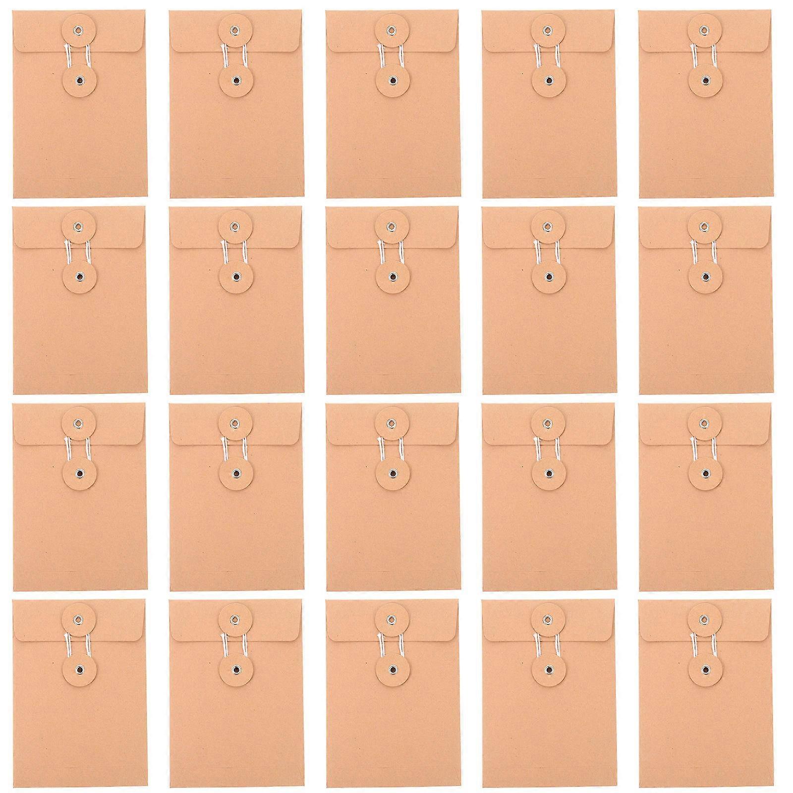 25pcs Kraft Paper Document Pouch with Rope Buckle – File Pocket Envelope for Office, School, Mailing, Photos & Invitations
