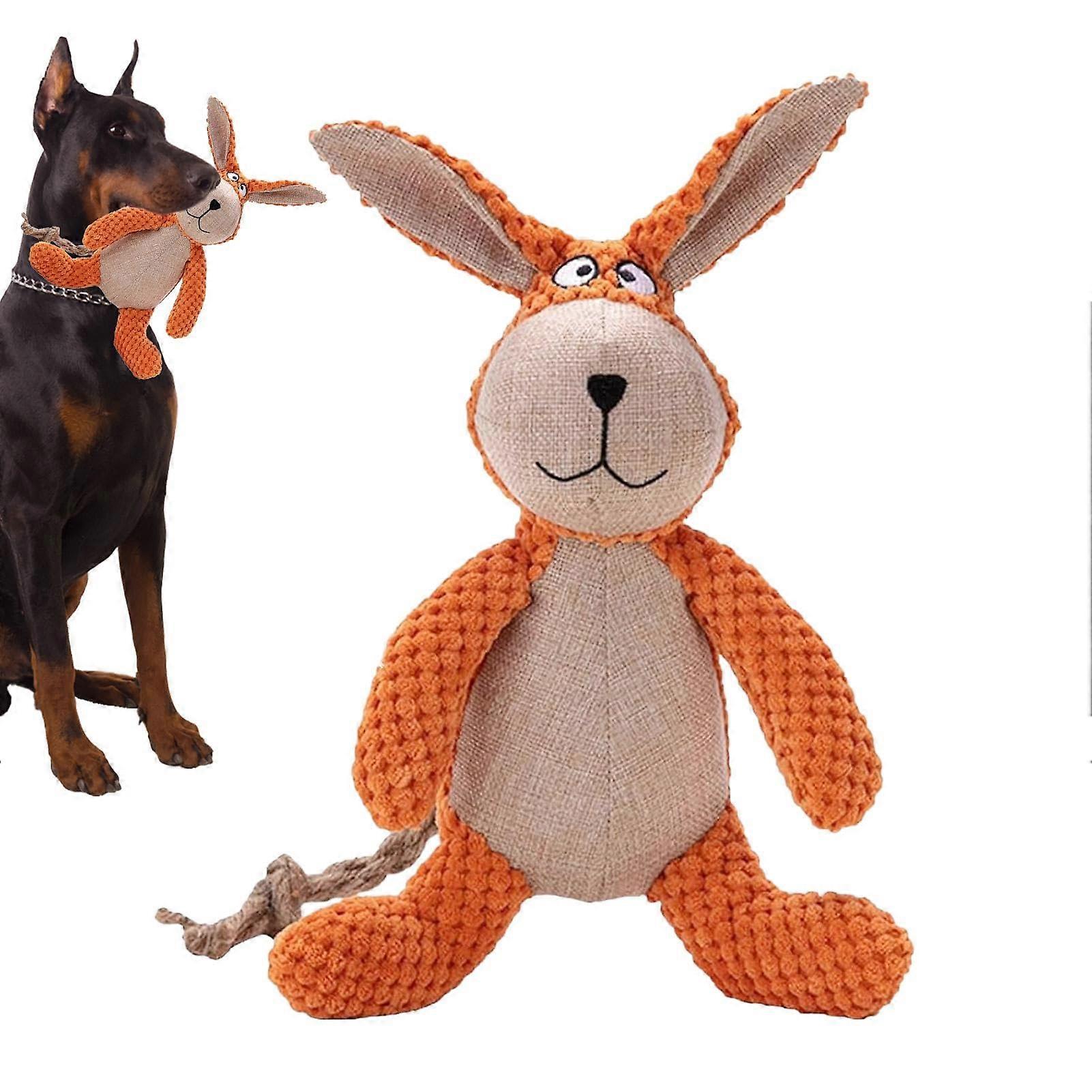 Dog Toy - Indestructible Plush Squeaky Toy for Small and Medium Dogs in Orange - Reusable Durable Design
