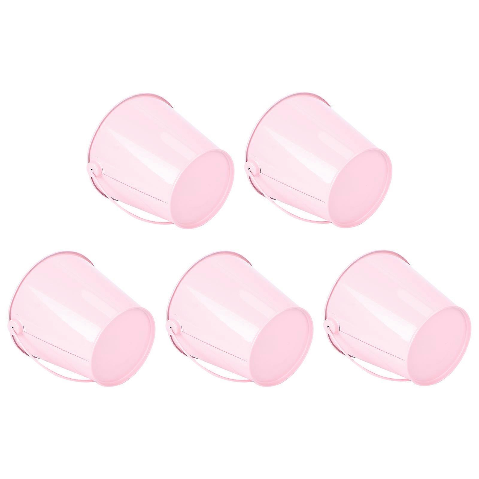 Pink Tinplate Flower Pot for Wedding Decor Sturdy Mini Bucket with Handle for Flowers and Plants 5 Pieces