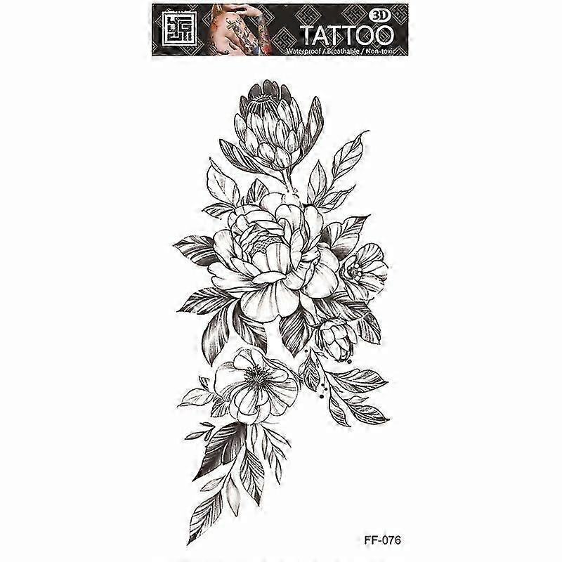 Black Floral Temporary Tattoo - Waterproof and Durable Model 3