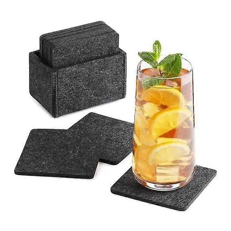 Square felt coaster for glasses - Set of 8 incl. box - gray design coaster for drinks, cups, bar, glass - Premium table felt coaster, 110g