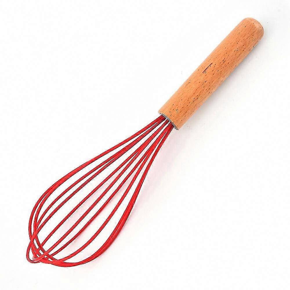 Colorful Wooden Handle Silicone Whisk for Pancake Batter & Baking