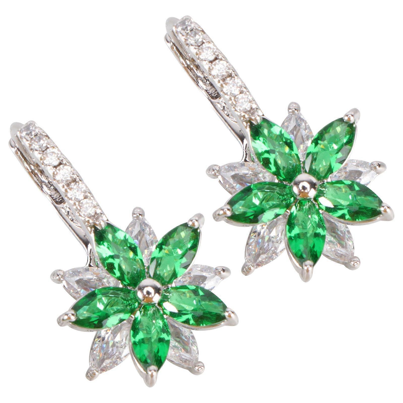 Fashionable Earrings with Durable Copper and Zircon Material for Decor in Green Color
