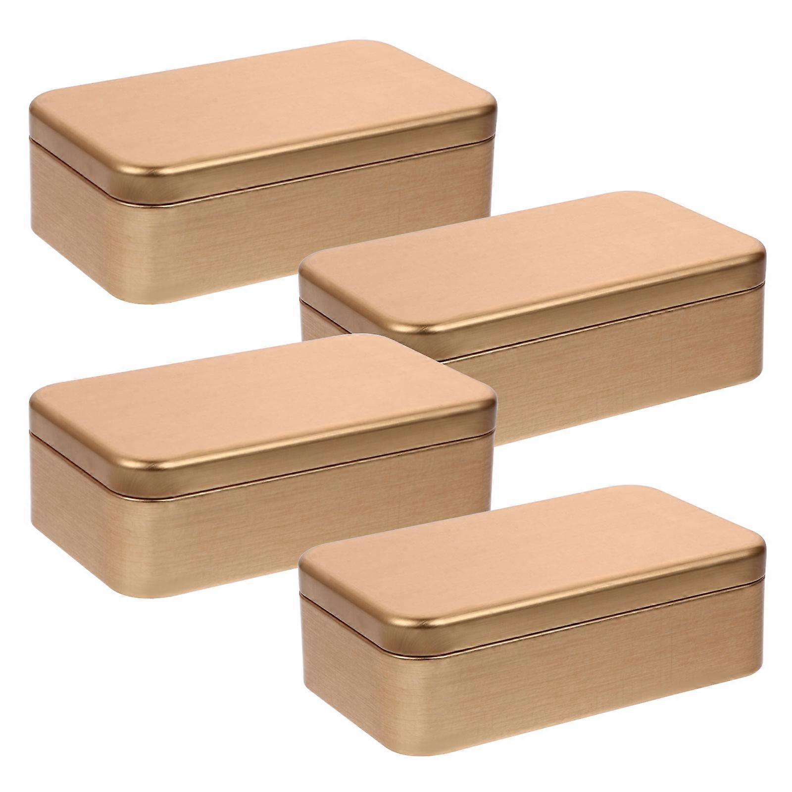 Golden Tinplate Boxes for Party 4pcs Candy Gift Storage Containers with Curling Design