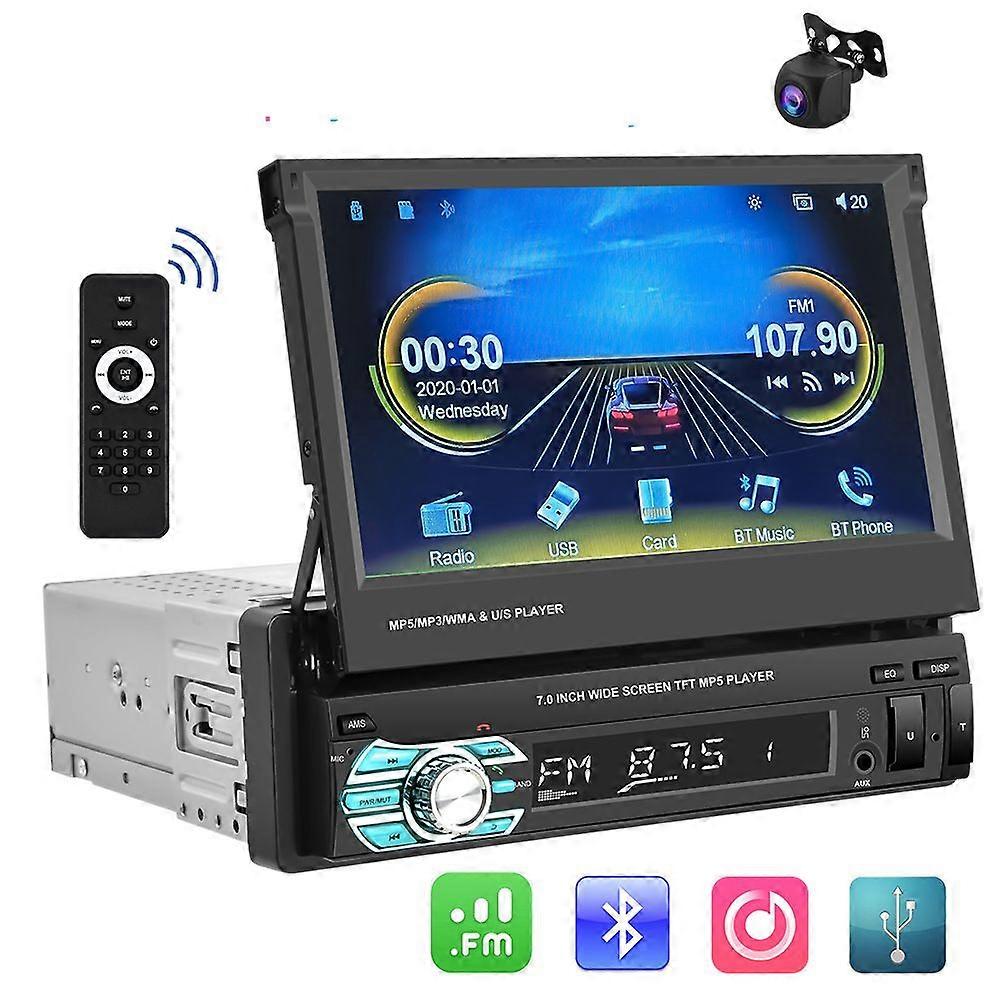 9601C HD 7 inch Universal Car Manually Retractable Screen MP5 Player with Carplay Android Auto AHD Camera