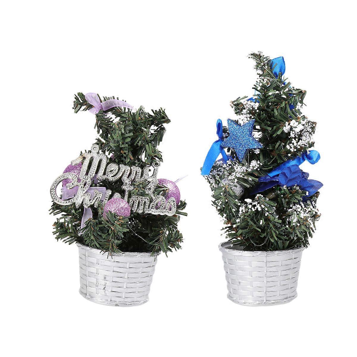Small Artificial Christmas Tree 2Pcs 20Cm Xmas Tree Ornaments Set For Festive Office Store