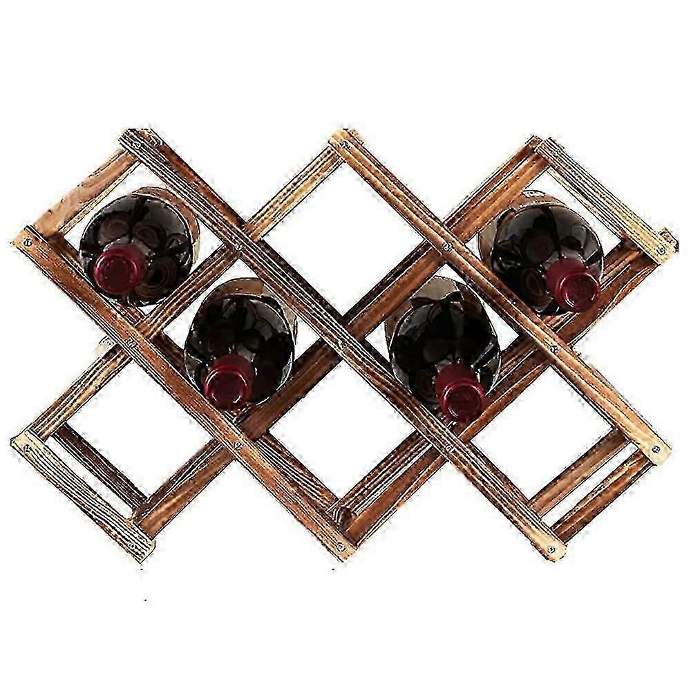 Wood Wine Rack - 10 Bottle Stackable Foldable Tabletop Display Shelf