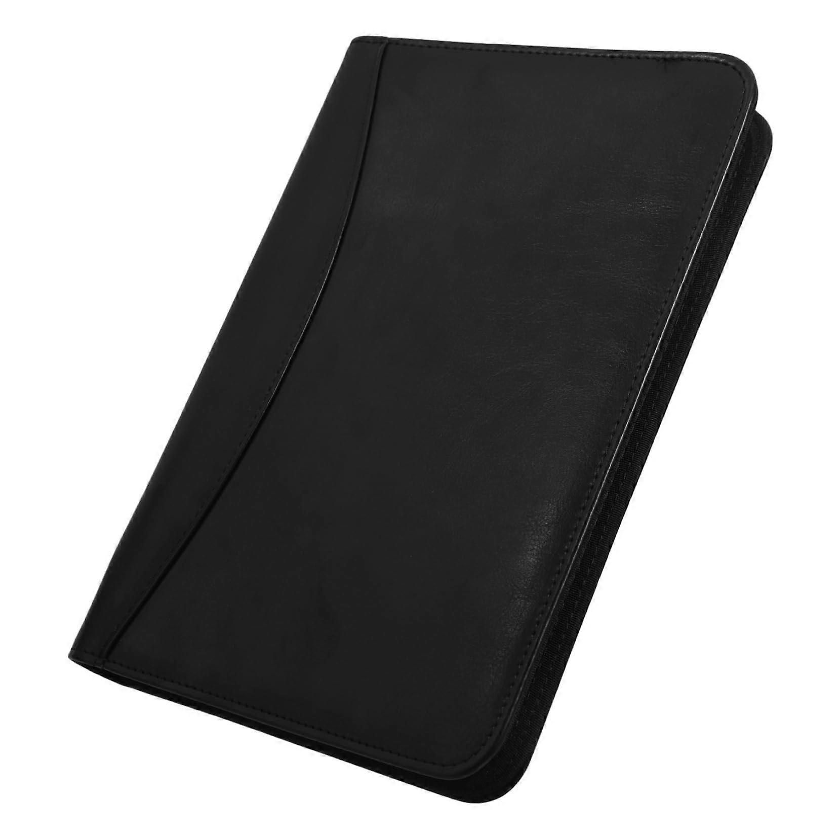 Storage Bag for Folders With Zip PU Leather Black Padfolio for Documents Office Portfolio