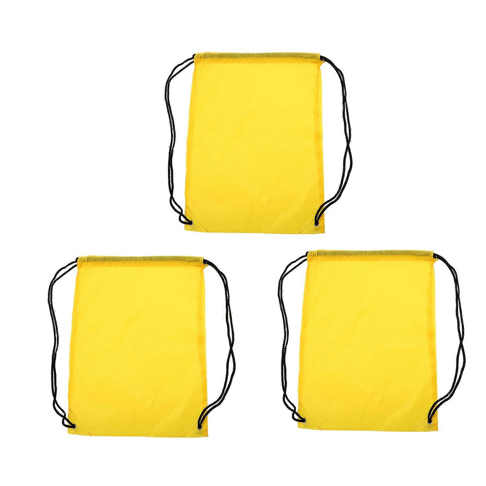 Sports Drawstring Backpacks 3Pcs Waterproof Drawstring Bags Perfect For Traveling Yellow Color And Simple Look Design
