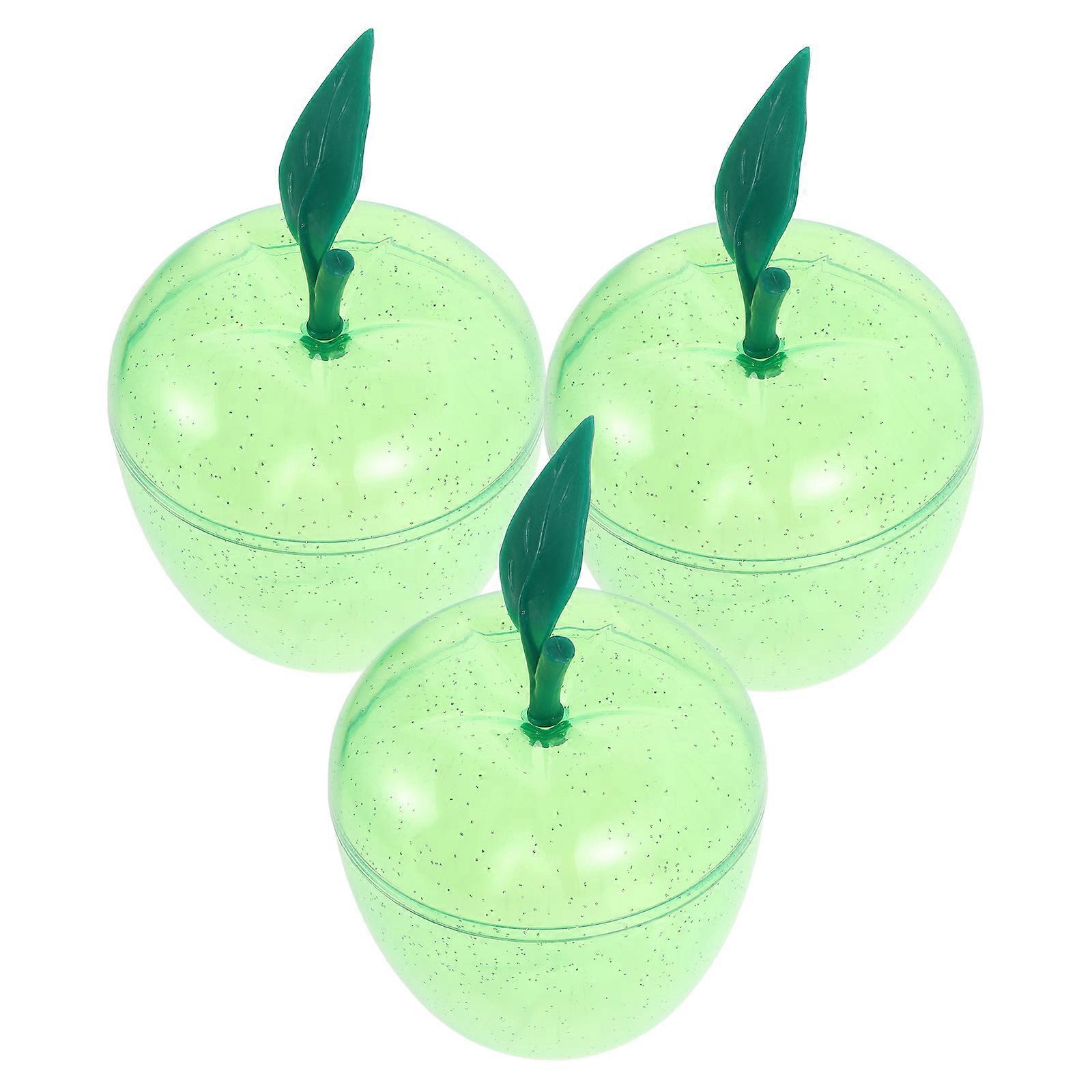 Transparent Snacks Jar for Storage with Lid Christmas Apple Shaped Candy Container Reusable Material Light Green 3pcs