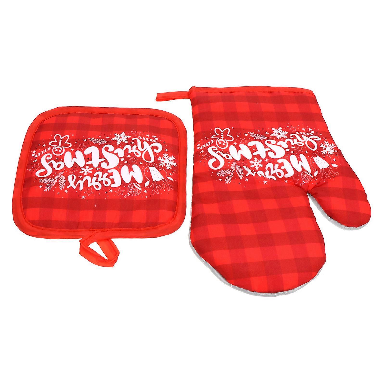 2 Sets Anti-Scald Oven Gloves for Cooking and Barbecue Practical Design Polyester Material Red