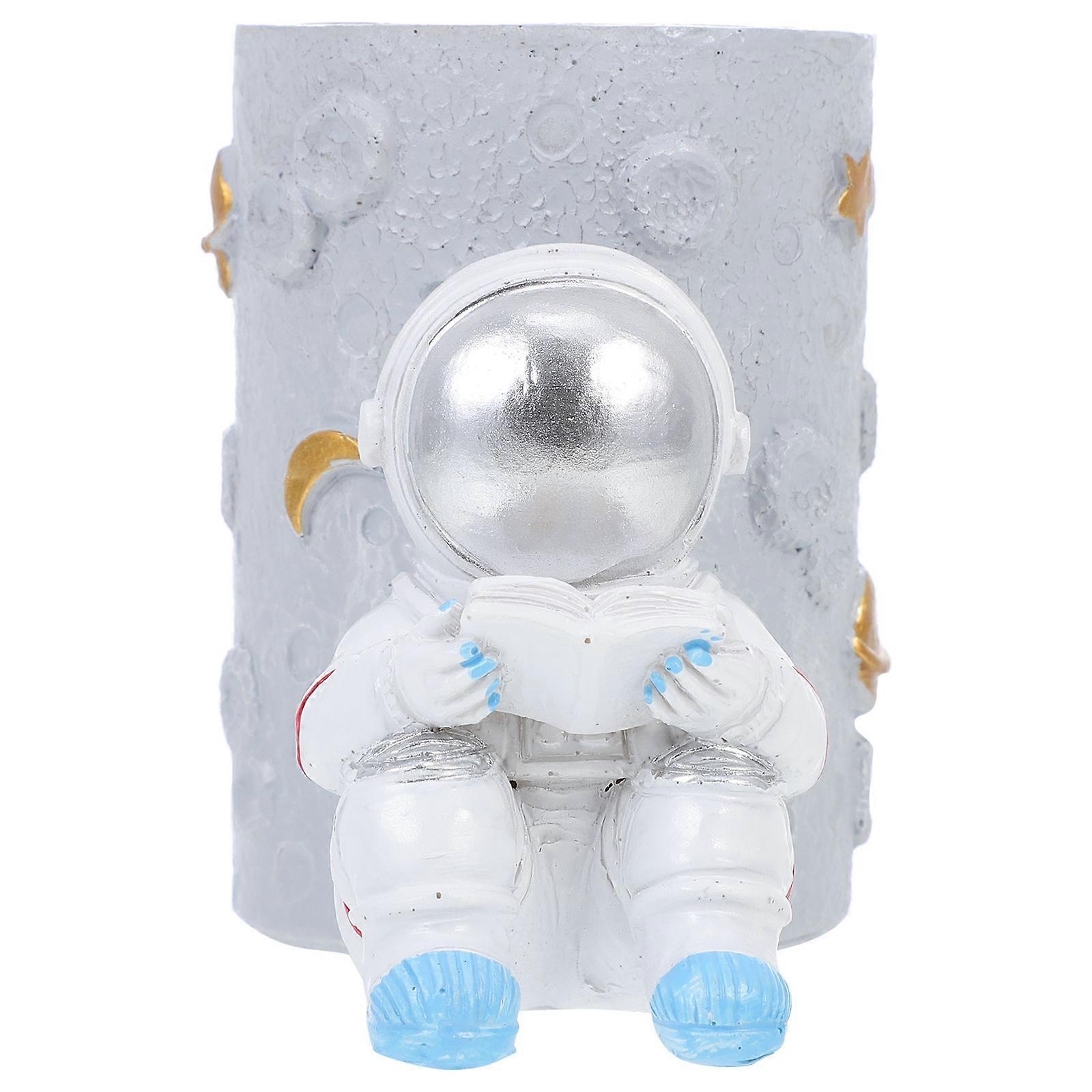 Silver Resin Astronaut Adornment for Storage Desktop Stationery Pot